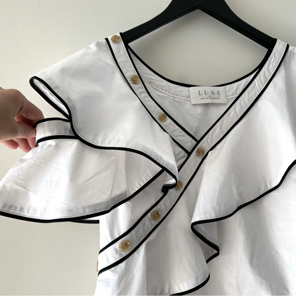 WHITE ONE SHOULDER RUFFLE TOP - Picture 6 of 6